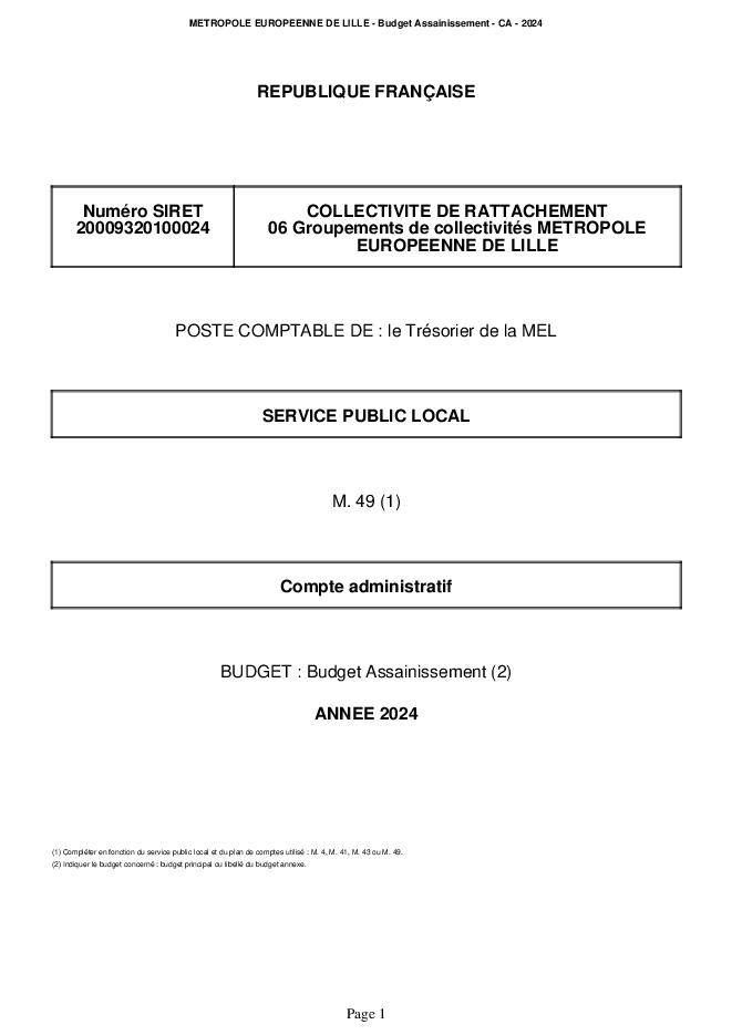Comptes Administratifs 2024 : Maquette Assainissement 