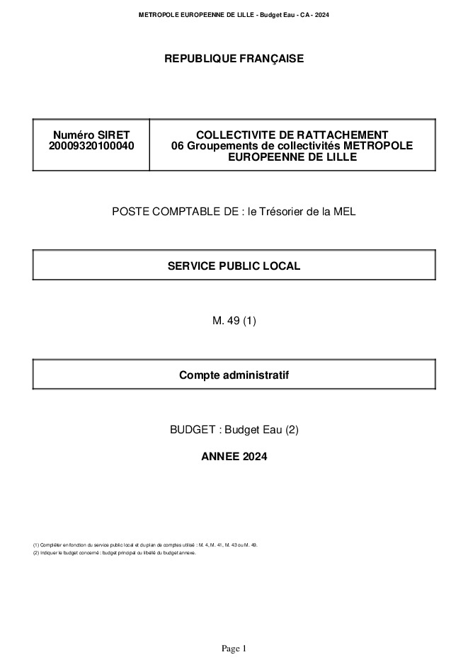 Comptes Administratifs 2024 : Maquette Eau