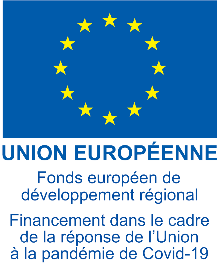 Logo FEDER -Réponse à la pandémis COVID-19 (REACT-EU) avec drapeau européen
