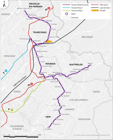 Carte tramway Roubaix-Tourcoing