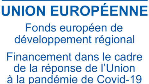 Logo FEDER -Réponse à la pandémis COVID-19 (REACT-EU) avec drapeau européen