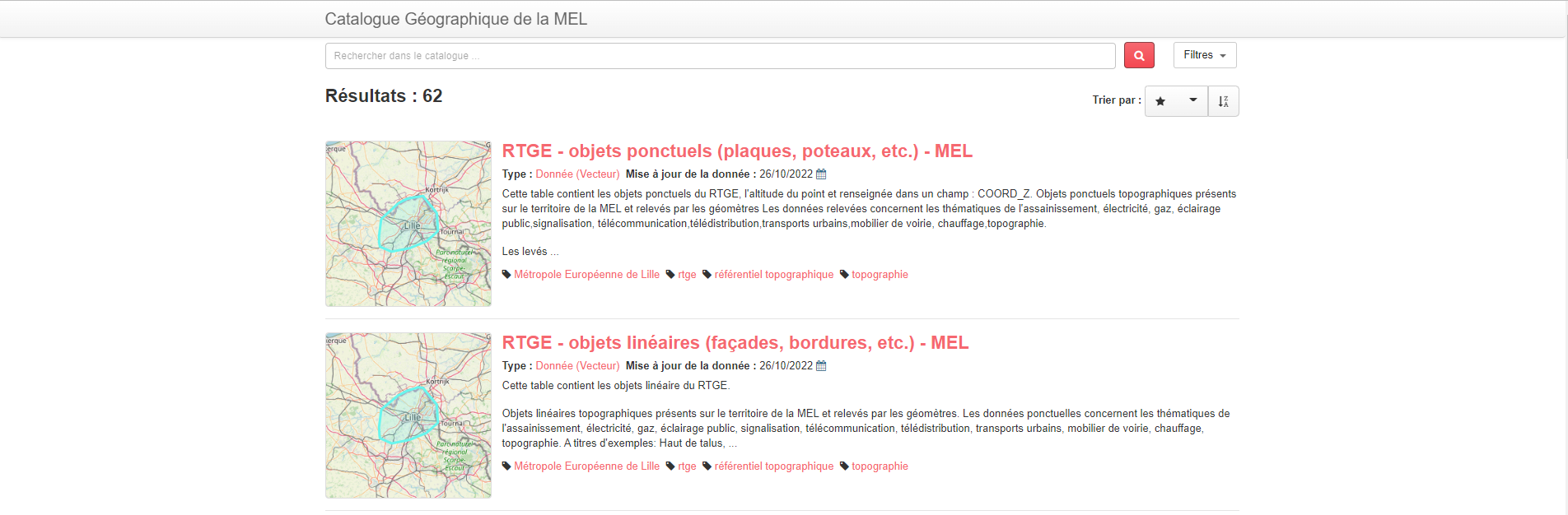 Lien vers le catalogue de données géographiques