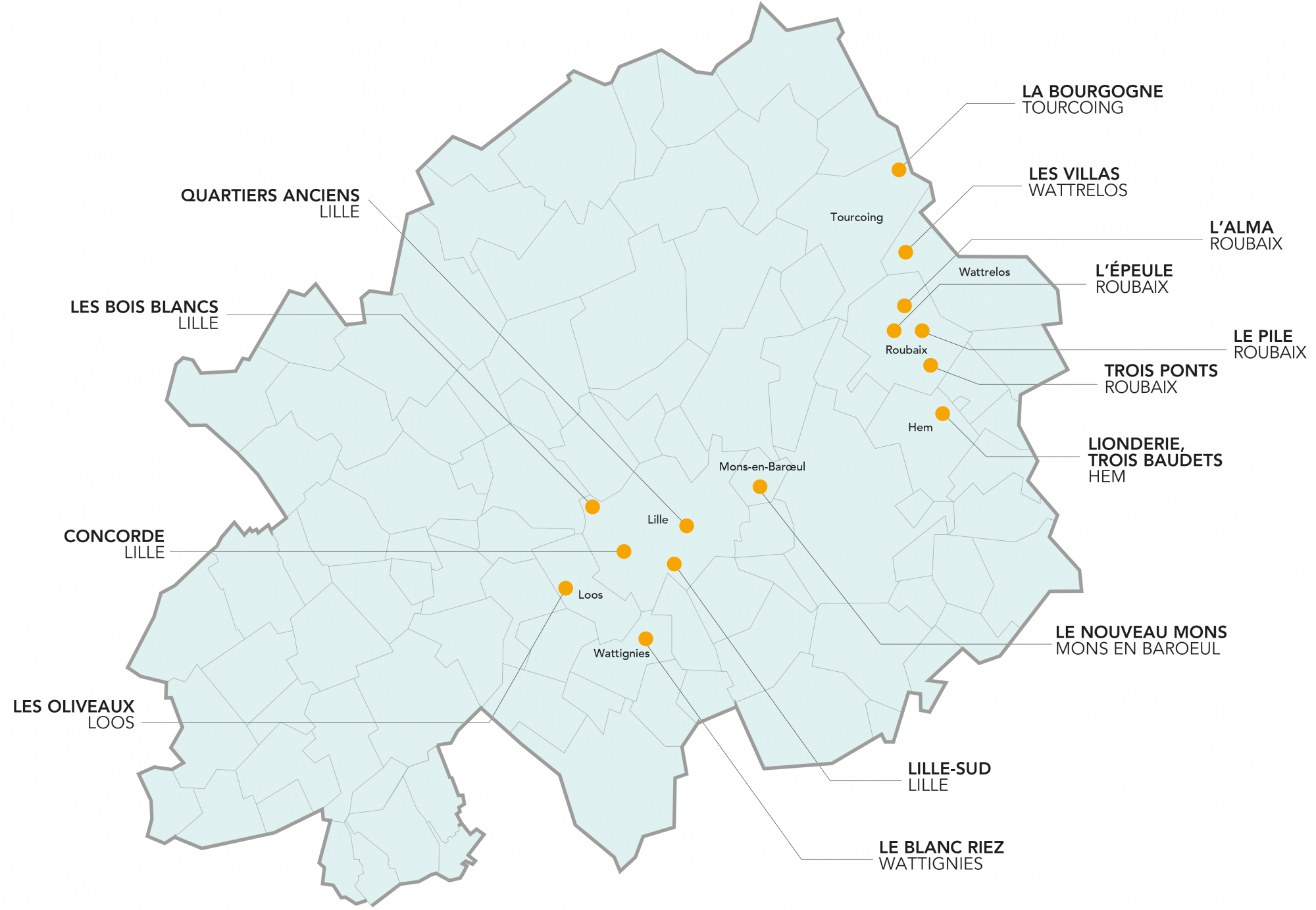 Carte du Nouveau Programme de Renouvellement Urbain