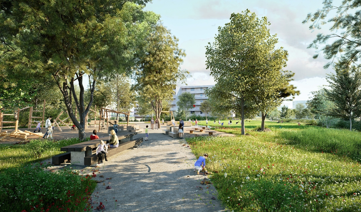 Perspective du jardin du Petit Bois dans le quartier du Blanc-Riez à Wattignies.
