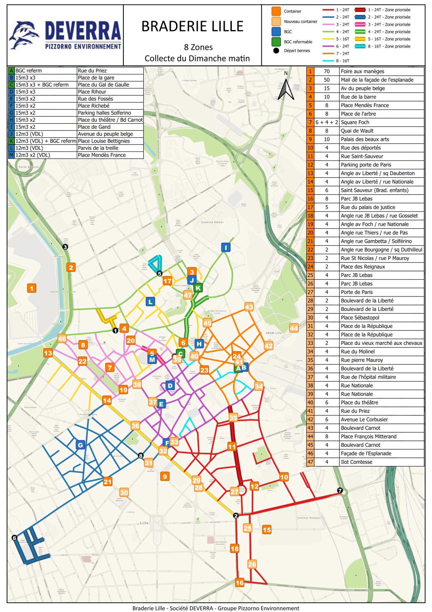 Carte des bennes dans le périmètre de la Braderie 2026